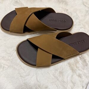 Cole Haan Brown-Tan Crisscross Slide Sandals Size 8